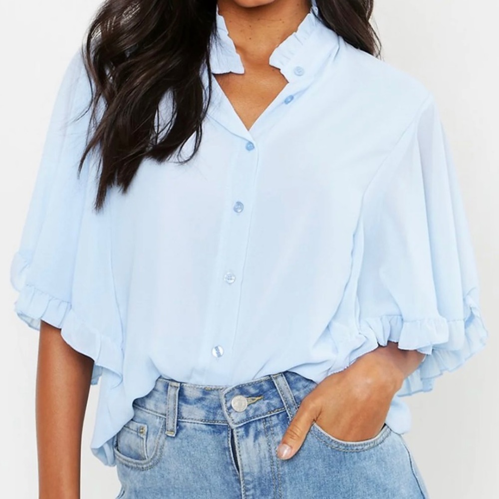 Baby blue ruffled sleeve blouse